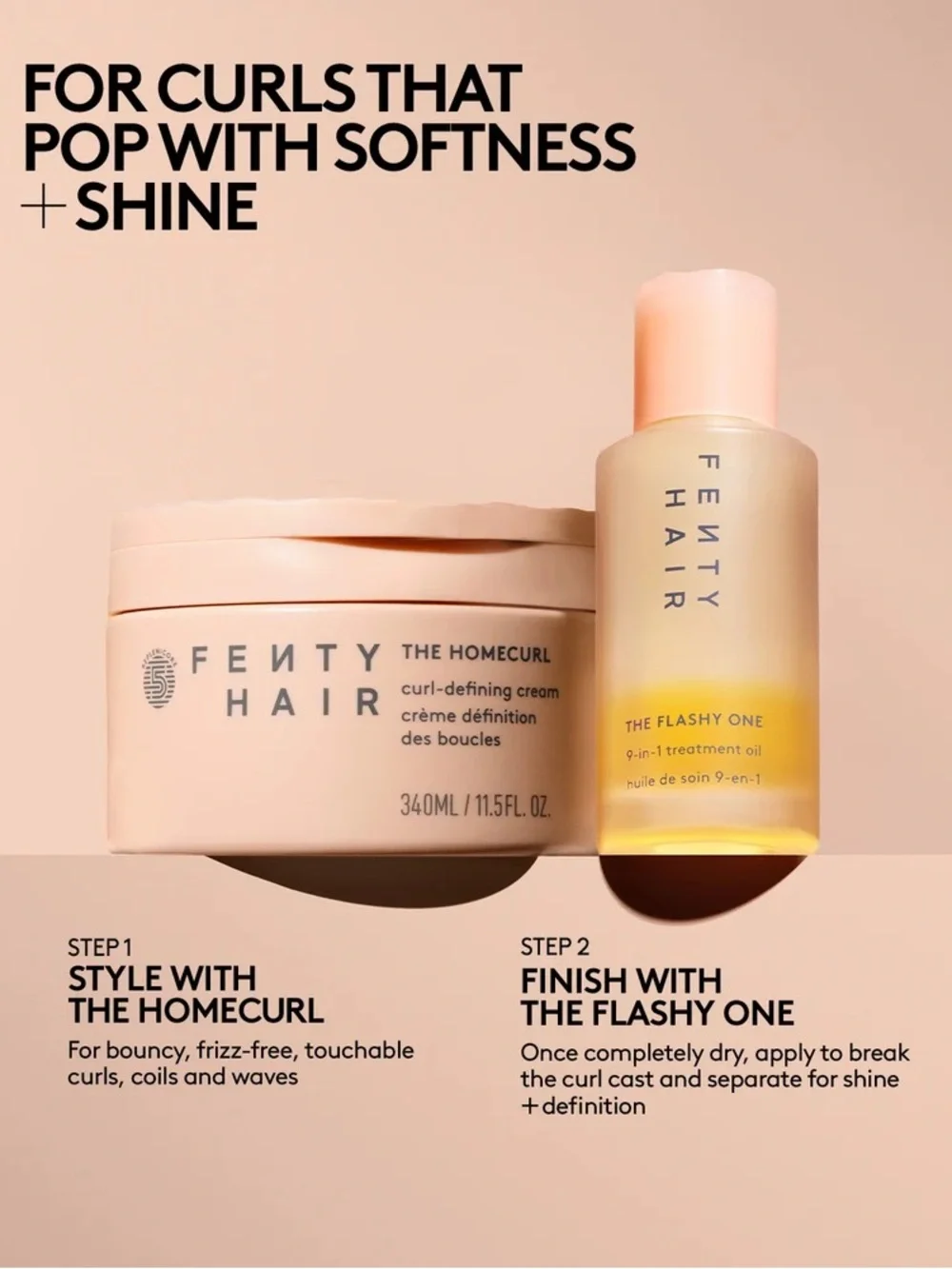 Fenty Hair Bundle Homecurl Curl-Defining Cream and 9-in-1 Hair Oil